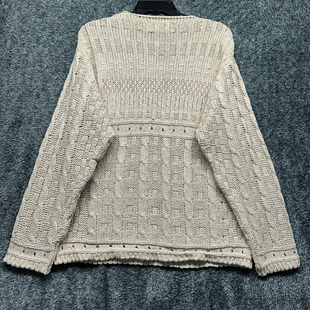 Aran Crafts Womens Size S Beige Long Sleeve Linen Cotton Cable Knit Sweater
